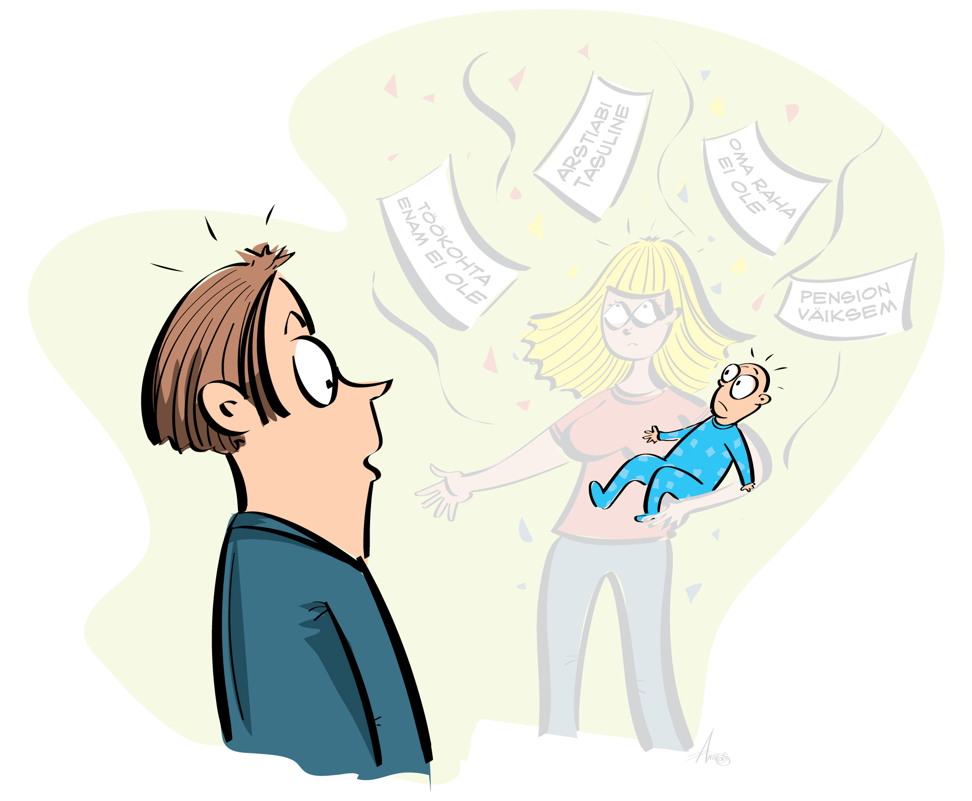 Kirjutanud PARE tööelu töörühma liikmed, s.t suurte Eesti ettevõtete esindajad Ema personalijuhile: „Ma soovin lõpetada oma töölepingu, sest jään beebiga koju. 